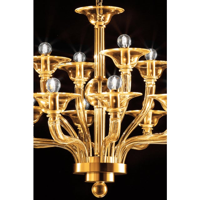 2020s Contemporary Modern Amber Linear Murano Glass Gold Chandelier For Sale - Image 5 of 6