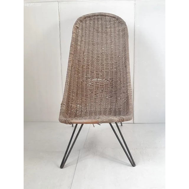 Jean Royère Mid-Century Chair in Rattan and Steel by Jean Royère, 1950s For Sale - Image 4 of 12