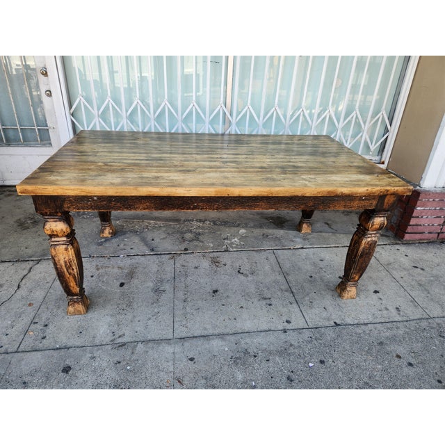 Farmhouse 1980s Solid Pine Wood Dining Set For Sale - Image 3 of 12