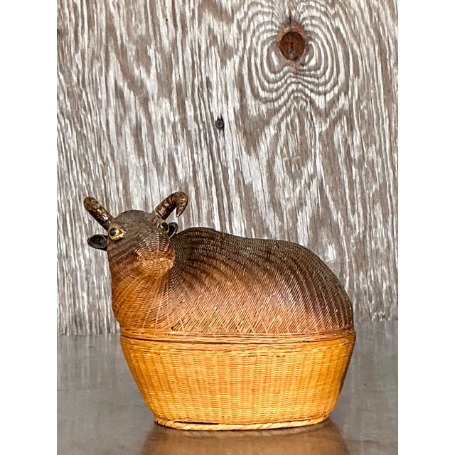 Rustic Vintage Boho Shanghai Weave Ram Basket For Sale - Image 3 of 7