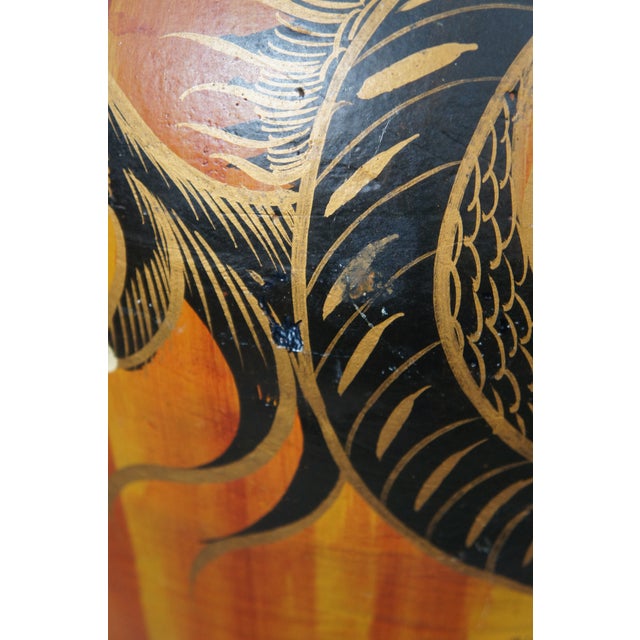 Ceramic Vintage Terracotta Hand Painted Dragon & Floral Handled Floor Vase Jar Urn For Sale - Image 7 of 12