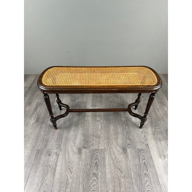 Antique Louis XVI Wooden Bench with Caned Seat For Sale - Image 4 of 9