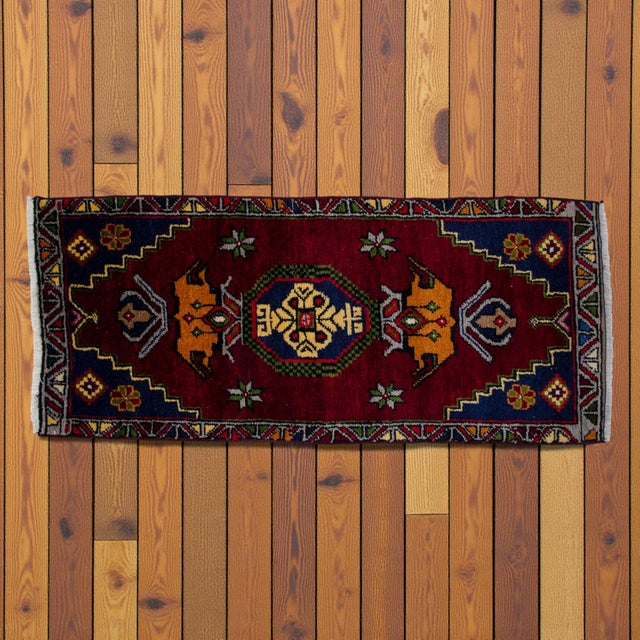Farmhouse 1970s Hand Knotted Turkish Small Rug Decorative Mat for Bathroom -Kitchen and Entryway- 18'' X 42'' For Sale - Image 3 of 9