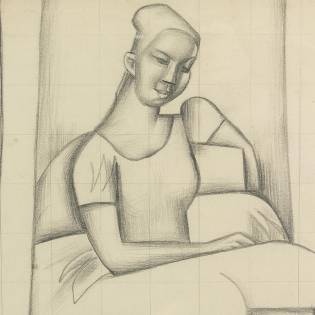 Cubist Woman Study Black Pencil Drawing by Wouyart, Circa 1930 For Sale In Atlanta - Image 6 of 16
