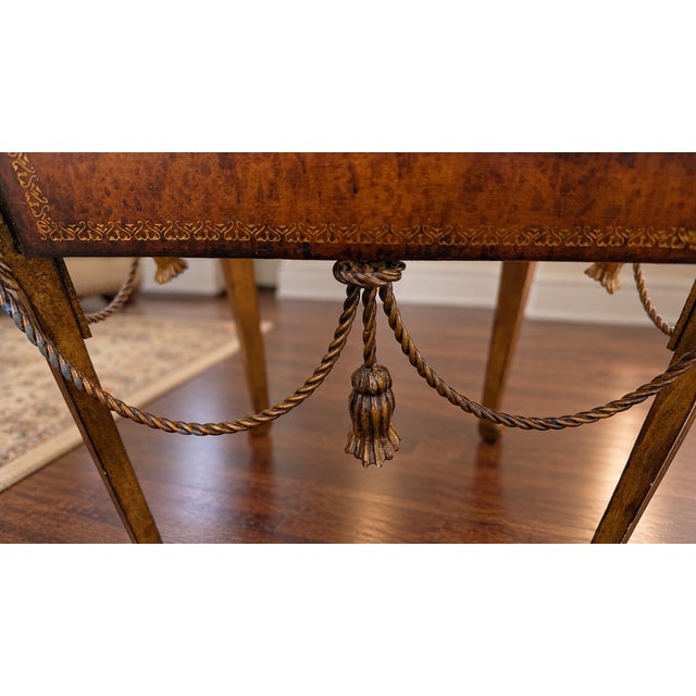 Theodore Alexander Attributed Neoclassical Lion-Head Tooled Leather Drink Table For Sale - Image 12 of 14