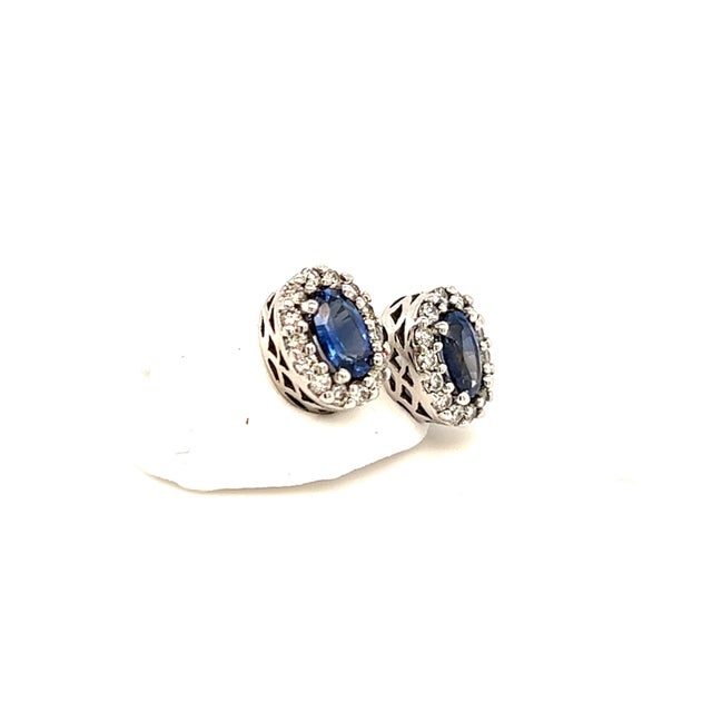 Blue Natural Sapphire Diamond Stud Earrings 14k W Gold 0.64 TCW Certified For Sale - Image 8 of 12