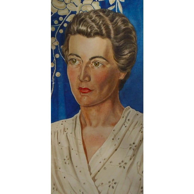 Art Deco Style - "Lady's Portrait, '42", Original Watercolor Painting For Sale - Image 4 of 7