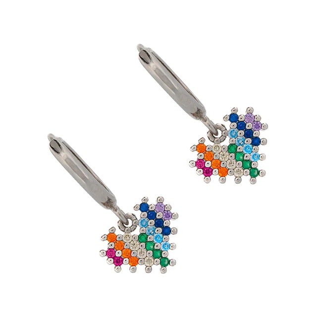 Sparkly Pave Heart Silver Earrings, A Pair For Sale - Image 4 of 6