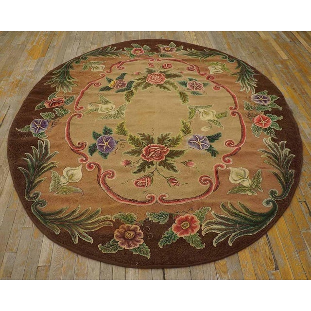 Early 20th Century American Hooked Rug ( 6'6"x 7'5" - 198 x 226 ) Antique American Hooked Usa Floral Medallion Rug,...