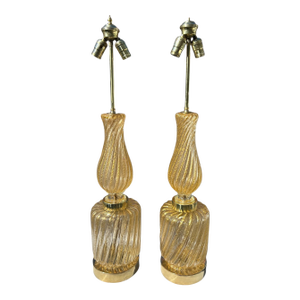 Pair of Barovier & Toso Gold Murano Glass Lamps, C. 1950