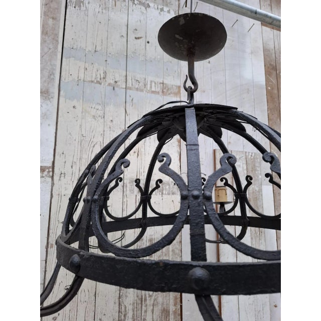 Early 20th Century Art Deco Dutch Wrought Iron Chandelier in the style of Amsterdam School For Sale - Image 3 of 16