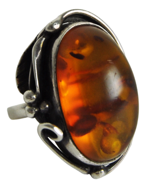 Art Nouveau Amber Sterling Silver Statement Ring, 1940s
