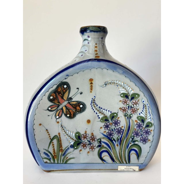 Folk Art Vintage Erandi Tonalá Pottery Flask Vase, Hand-Painted, Signed, Circa 1970s For Sale - Image 3 of 13
