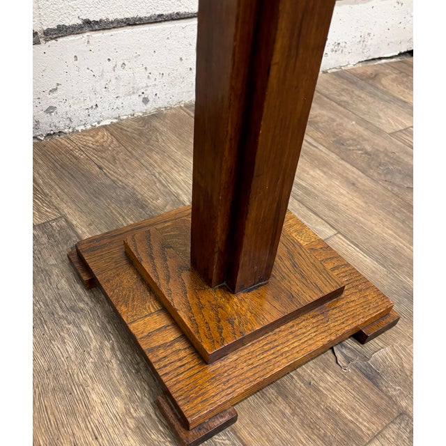 Early 20th Century Antique Mission Arts and Crafts Oak Pedestal Plant Stand Statue Pedestal For Sale - Image 5 of 9