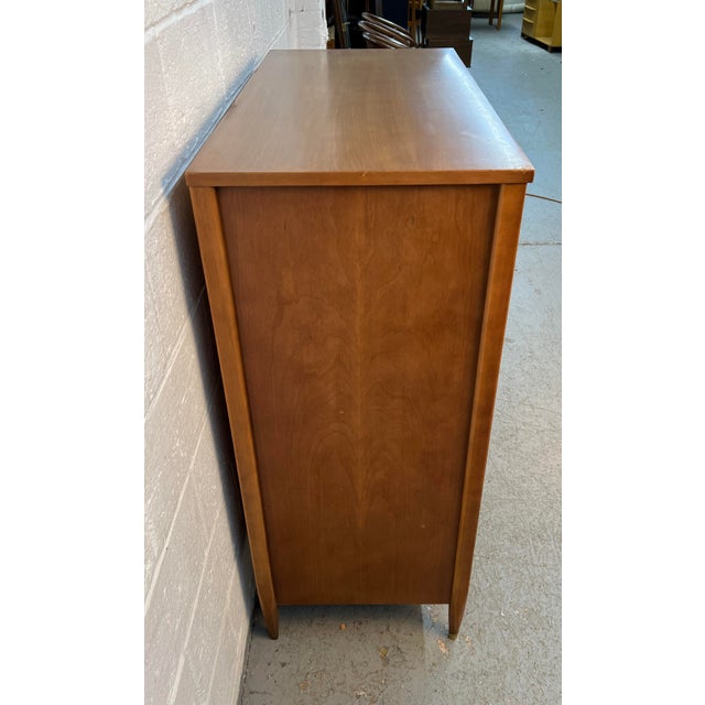 Brown Mainline by Hooker Mid-Century Walnut and Brass Five Drawer Highboy Dresser, Attributed For Sale - Image 8 of 15