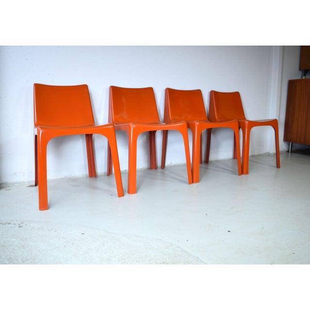 Plastic Space Age Italian Orange Chairs, 1960s, Set of 4 For Sale - Image 7 of 14