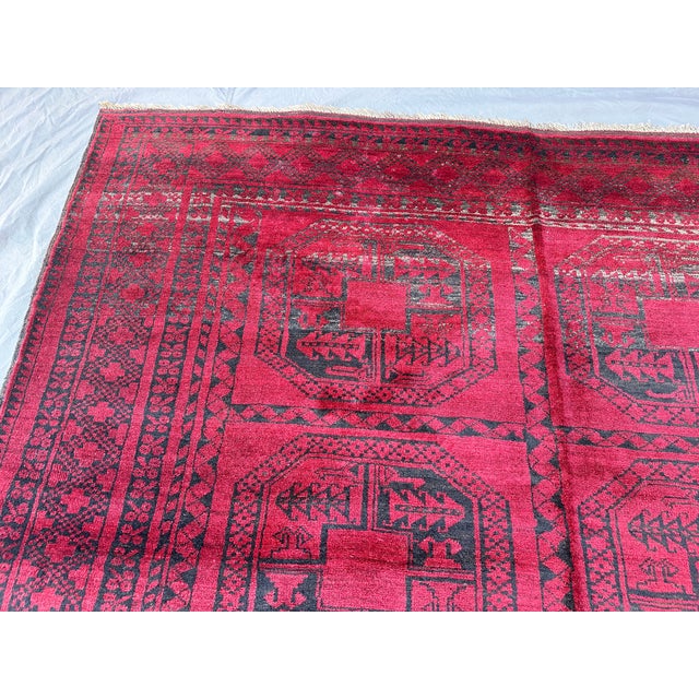 Textile Vintage Red Afghan Ersari Hand-Knotted Wool Rug - 7'1" X 10'1" For Sale - Image 7 of 11