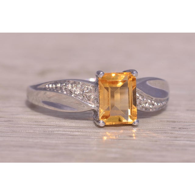 Silver The Solara: Citrine and Diamond Ring in 14K White Gold For Sale - Image 8 of 11