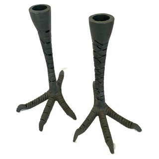 Gothic Metal Bird Feet Candlesticks – Set of 2 For Sale