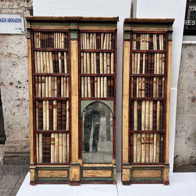 19th Century Trompe L'oeil Panels in Wood, Mirror and Leather, England, Set of 2 For Sale - Image 5 of 18