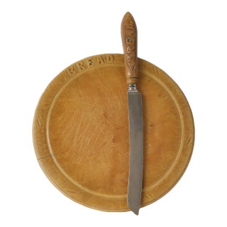 Antique English Bread Board & Knife Set For Sale