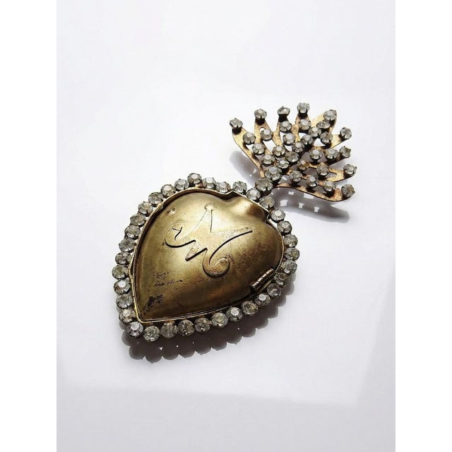 Antique Ex-Voto Flaming Heart of Marie Pomponne Wall Box with Rhinestones, 19th-20th Century For Sale - Image 12 of 12