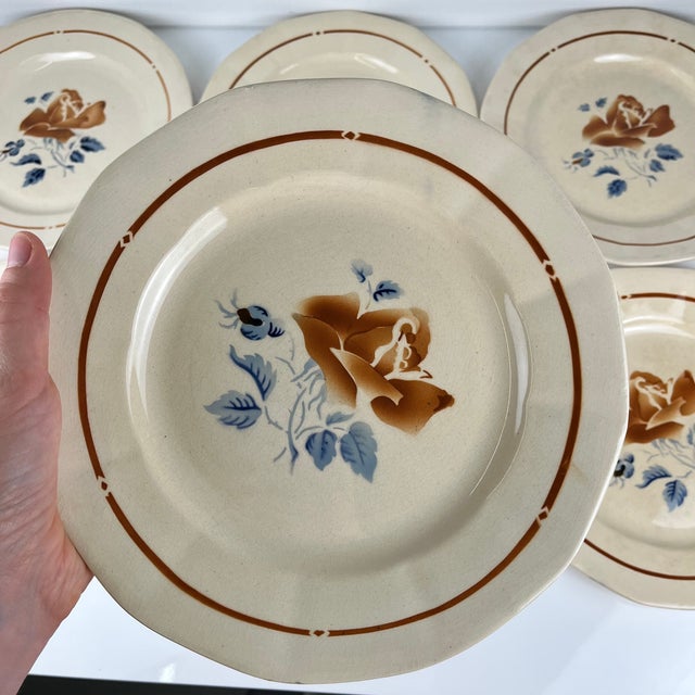 Vintage Dinner Plates with Floral Motif from Sarreguemines, 1920s, Set of 6 For Sale - Image 9 of 11
