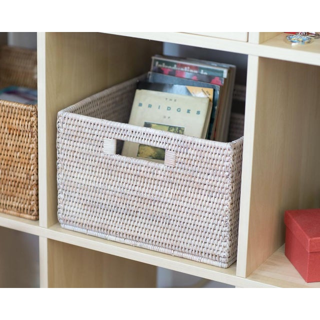 Artifacts Rattan Square Storage Basket with Handles in White Wash - 12" For Sale In Houston - Image 6 of 7