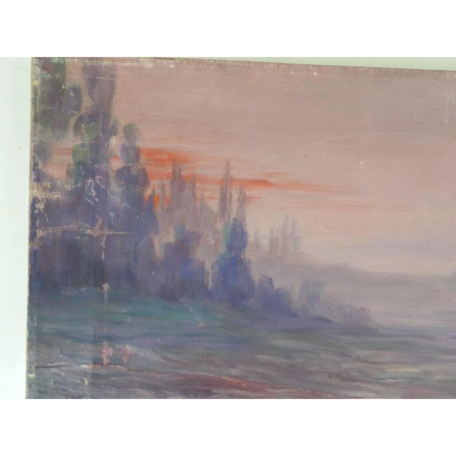 Vintage Impressionist Purple Misty Landscape Painting For Sale - Image 4 of 6