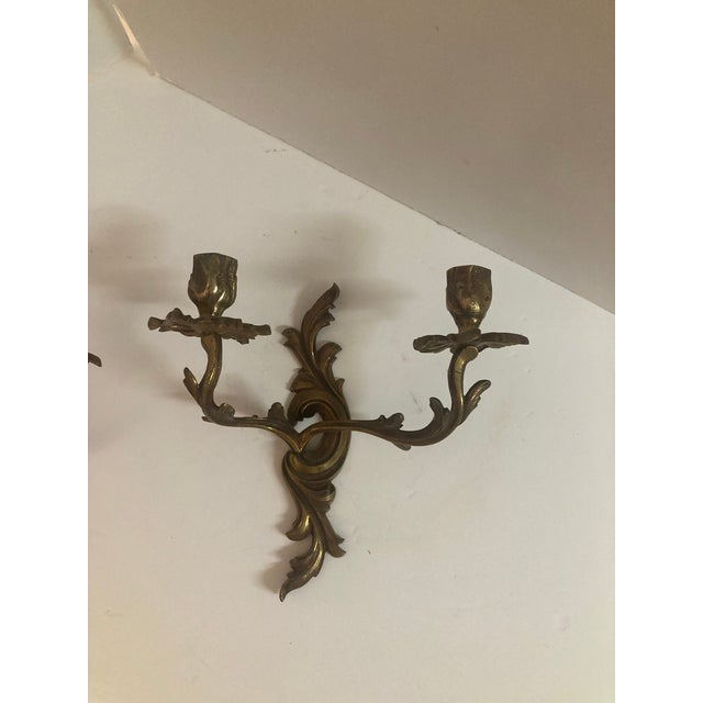 French Louis XV Bronze Detailed Candle Wall Sconces - A Pair For Sale - Image 4 of 9