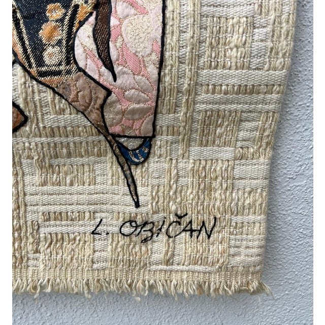 Lazar Obican, Naive European French Folk Art Jovan Lazar Obican Tapestry Wall Hanging Weaving, 1968 For Sale - Image 10 of 13