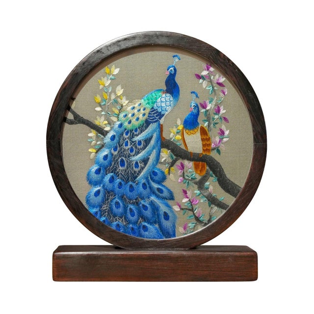 Art Deco Double-Sided Suzhou Embroidery Peacock Artwork – Handcrafted Silk “Peacock on Blossoming Branch” Decor For Sale - Image 3 of 6