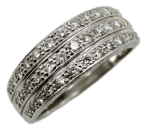 1920s Art Deco 18k Gold Triple Row Pave Diamond Band, Size 6.75