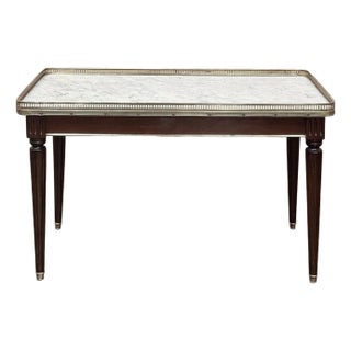 Antique French Louis XVI Mahogany Coffee Table With Carrara Marble For Sale