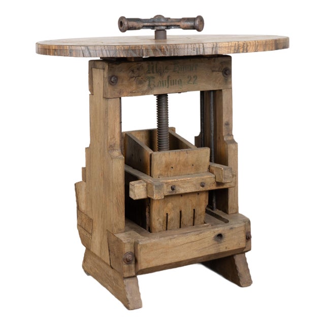 Early 20th Century Wine Tasting Table With Wine Press Base For Sale