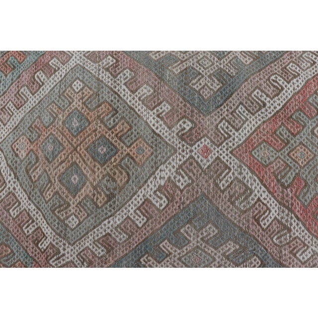 Vintage Turkish Embroidered Kilim Rug With Geometric Diamond Design 6'3 X 10'4 For Sale - Image 13 of 15
