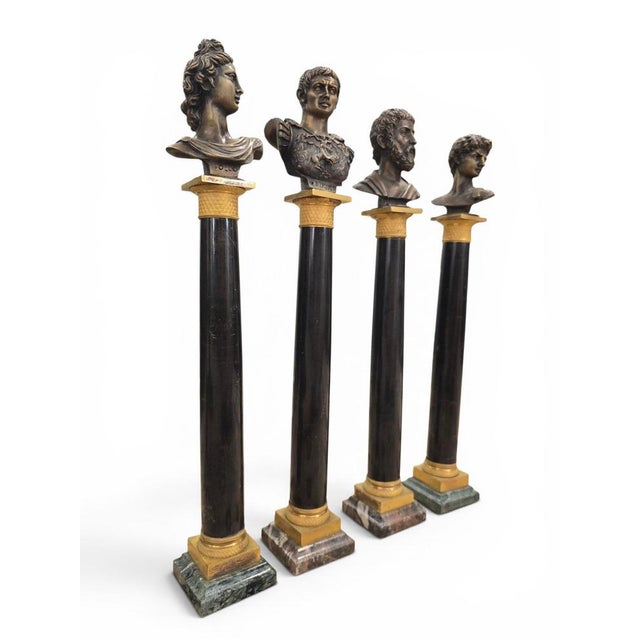 Black Marble Columns with Gilt Bronze Mounts and Roman Emperor Busts, 1898, Set of 4 For Sale - Image 3 of 11