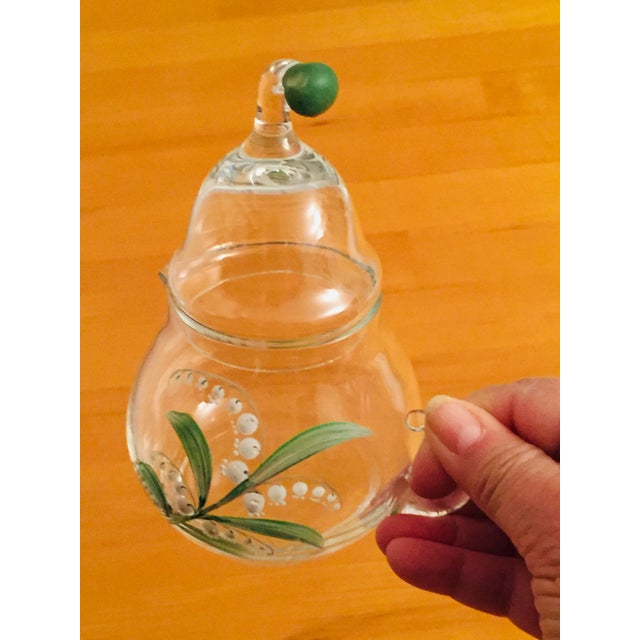 Contemporary Vintage Clear Glass Creamer and Sugar Set With Lily of Vally Decoration- 2 Pieces For Sale - Image 3 of 8