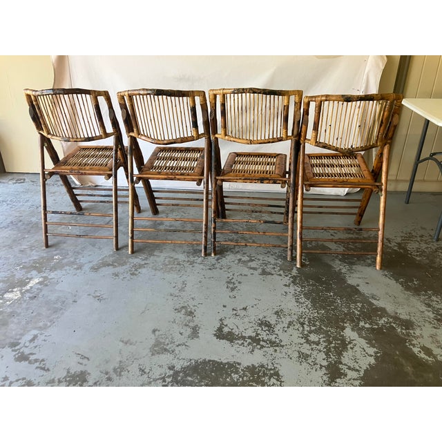 Mid-Century Modern 1970s Bohemian Bamboo Folding Chairs - Set of 4 For Sale - Image 3 of 12