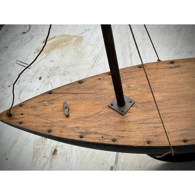 Fantastic Authentic Antique Model SailBoat Old Paint Surface Wonderful Patina Pond Boat For Sale - Image 4 of 10