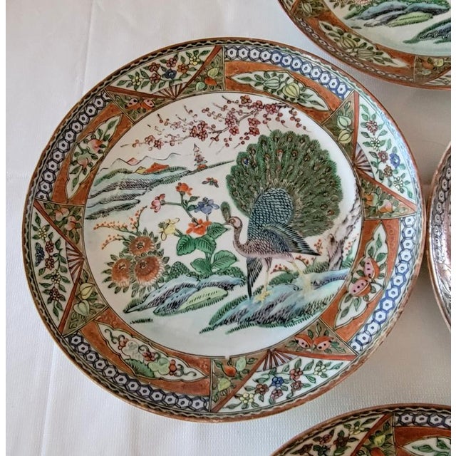 Late 19th Century Chinese Kangxi Style Famille Verte Peacock Porcelain Plates – Set of 7 For Sale - Image 9 of 13