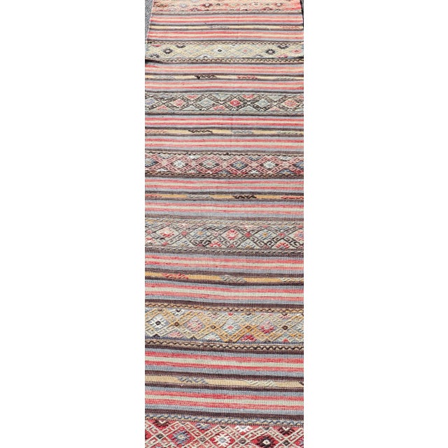 Mid 20th Century Vintage Turkish Kilim With Horizontal Stripes and Tribal Motifs in Bright Tones For Sale In Atlanta - Image 6 of 12