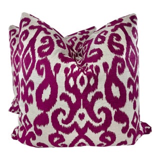 Fuschia Ikat Jaquard 22" Pillows-A Pair For Sale
