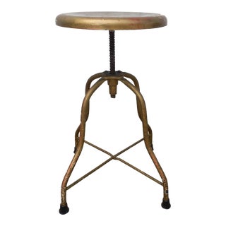 Vintage Mid Century Industrial Swivel Adjustable Metal Stool For Sale