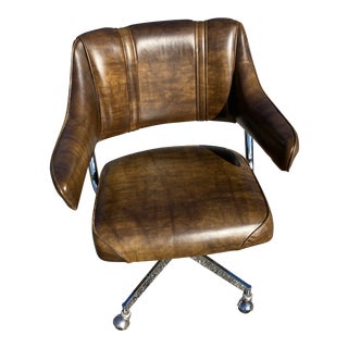 1960s Mid Century Modern Howell Chrome Swivel Rolling Office Chair For Sale