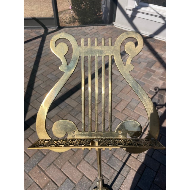 Hollywood Regency Vintage Brass Lyre Style Brass Music Stand For Sale - Image 3 of 5