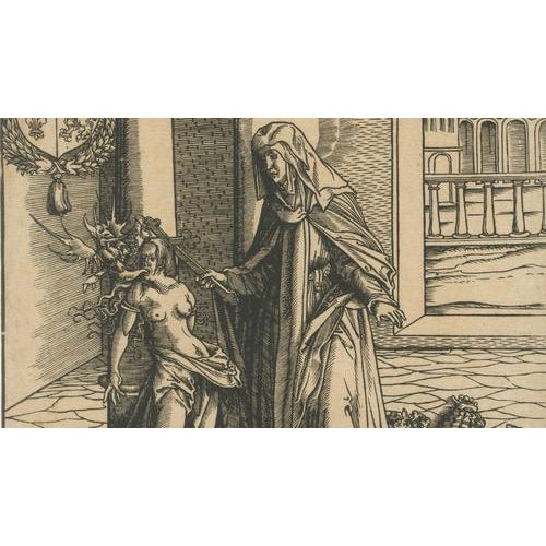 Circle of Hans Burgkmair the Elder, Saint Radegonde Exorcising a Demon, 1516, Woodcut For Sale - Image 4 of 9