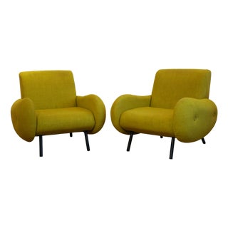 Low Mid-Century Style Yellow Armchairs, 2000s, Set of 2 For Sale