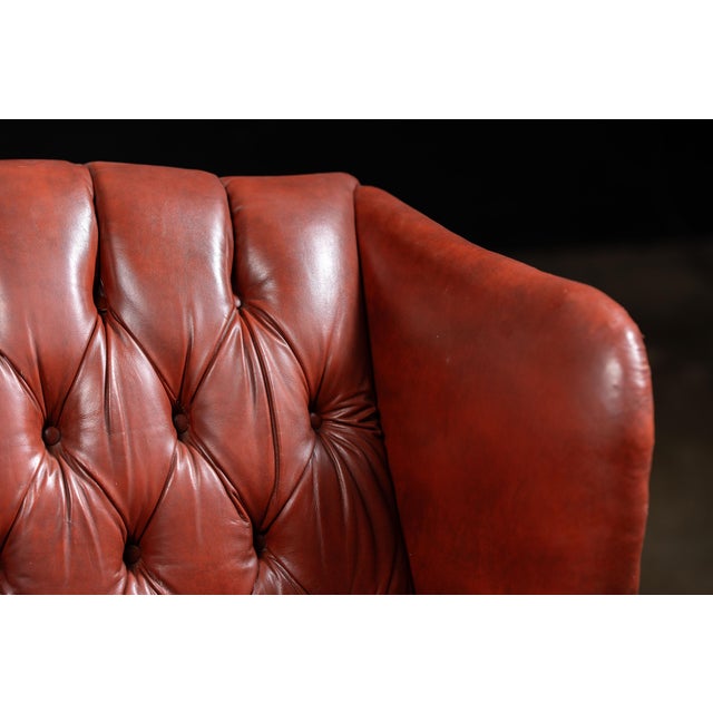 Brick Red Vintage Wingback Tufted Leather Chesterfield Armchair in Burnt Red For Sale - Image 8 of 16