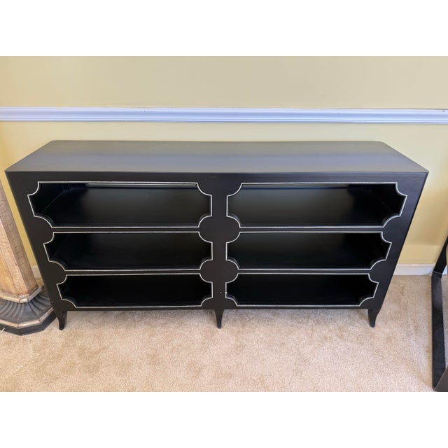 Wood Black Lacquered Ebonized Open Console Table Credenza BookShelf For Sale - Image 7 of 8